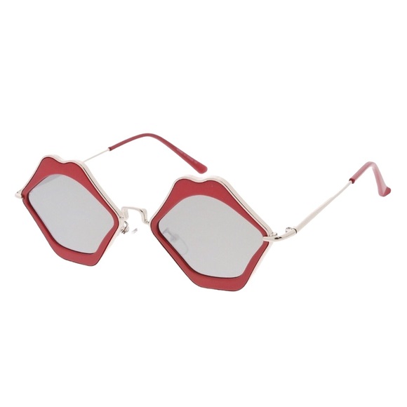 new Smooches Sunnies Metal Sunglasses ☻ Red Lip Shaped Frames ☻ Mirror Lenses ☻ - Picture 10 of 15
